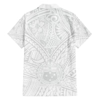 Samoa Lotu Tamaiti Family Matching Off Shoulder Short Dress and Hawaiian Shirt Polynesian White Sunday Simple LT9 - Polynesian Pride