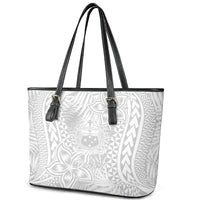 Personalised Samoa Lotu Tamait Leather Tote Bag Tropical Plant White Sunday With Polynesia Pattern LT9 - Polynesian Pride