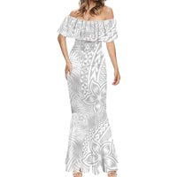 Personalised Tonga White Sunday Mermaid Dress Tropical Plant With Polynesian Pattern LT9 - Polynesian Pride