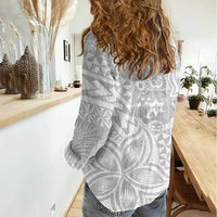 Personalised Tonga White Sunday Women Casual Shirt Tropical Plant With Polynesian Pattern LT9 - Polynesian Pride