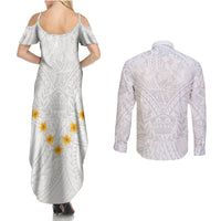 Tonga White Sunday Couples Matching Summer Maxi Dress and Long Sleeve Button Shirts Polynesian Plumeria Tribal Simple LT9 - Polynesian Pride