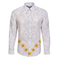 Tonga White Sunday Family Matching Puletasi Dress and Hawaiian Shirt Polynesian Plumeria Tribal Simple LT9 Dad's Shirt - Long Sleeve White - Polynesian Pride