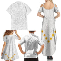 Tonga White Sunday Family Matching Summer Maxi Dress and Hawaiian Shirt Polynesian Plumeria Tribal Simple LT9 - Polynesian Pride