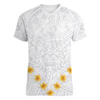 Tonga White Sunday Women V Neck T Shirt Polynesian Plumeria Tribal Simple LT9 Female White - Polynesian Pride