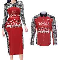 Custom Tonga Rugby Mate Ma'a Couples Matching Long Sleeve Bodycon Dress and Long Sleeve Button Shirt Tonga XIII Make History Pacific Champions LT9 Red - Polynesian Pride