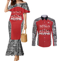 Custom Tonga Rugby Mate Ma'a Couples Matching Mermaid Dress and Long Sleeve Button Shirt Tonga XIII Make History Pacific Champions LT9 Red - Polynesian Pride