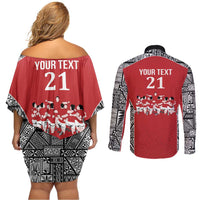 Custom Tonga Rugby Mate Ma'a Couples Matching Off Shoulder Short Dress and Long Sleeve Button Shirt Tonga XIII Make History Pacific Champions
