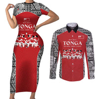 Custom Tonga Rugby Mate Ma'a Couples Matching Short Sleeve Bodycon Dress and Long Sleeve Button Shirt Tonga XIII Make History Pacific Champions LT9 Red - Polynesian Pride