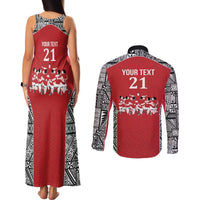 Custom Tonga Rugby Mate Ma'a Couples Matching Tank Maxi Dress and Long Sleeve Button Shirt Tonga XIII Make History Pacific Champions LT9 - Polynesian Pride