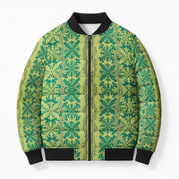 Hawaii Lei with Tribal Quilt Motif Bomber Puffer Jacket LT9 Unisex Green - Polynesian Pride