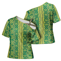 Hawaii Lei with Tribal Quilt Motif Cross Shoulder Shirt LT9 - Polynesian Pride