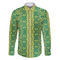 Hawaii Lei with Tribal Quilt Motif Family Matching Off The Shoulder Long Sleeve Dress and Hawaiian Shirt