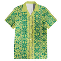 Hawaii Lei with Tribal Quilt Motif Family Matching Tank Maxi Dress and Hawaiian Shirt