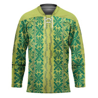 Hawaii Lei with Tribal Quilt Motif Hockey Jersey LT9 Unisex Green - Polynesian Pride