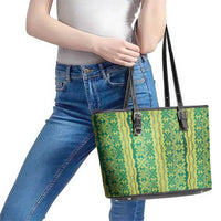 Hawaii Lei with Tribal Quilt Motif Leather Tote Bag