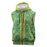Hawaii Lei with Tribal Quilt Motif Sleeveless Zip Hoodie LT9 Green - Polynesian Pride