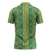 Hawaii Lei with Tribal Quilt Motif Zipper Polo Shirt - Polynesian Pride