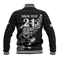 New Zealand Rugby Warrior Custom Baseball Jacket Black Fern Taniko Motif