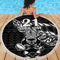 New Zealand Rugby Warrior Custom Beach Blanket Black Fern Taniko Motif LT9 - Polynesian Pride