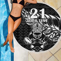 New Zealand Rugby Warrior Custom Beach Blanket Black Fern Taniko Motif LT9 - Polynesian Pride