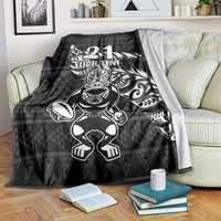 New Zealand Rugby Warrior Custom Blanket Black Fern Taniko Motif LT9 Black - Polynesian Pride
