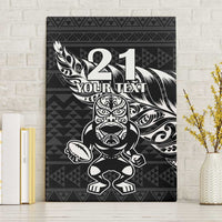 New Zealand Rugby Warrior Custom Canvas Wall Art Black Fern Taniko Motif