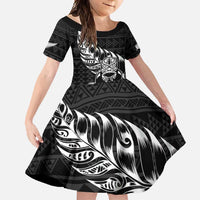 New Zealand Rugby Warrior Custom Family Matching Mermaid Dress and Hawaiian Shirt Black Fern Taniko Motif