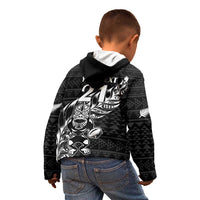 New Zealand Rugby Warrior Custom Kid Hoodie Black Fern Taniko Motif