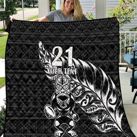 New Zealand Rugby Warrior Custom Quilt Black Fern Taniko Motif LT9 Black - Polynesian Pride