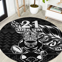 New Zealand Rugby Warrior Custom Round Carpet Black Fern Taniko Motif LT9 Black - Polynesian Pride