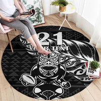 New Zealand Rugby Warrior Custom Round Carpet Black Fern Taniko Motif LT9 - Polynesian Pride