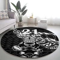New Zealand Rugby Warrior Custom Round Carpet Black Fern Taniko Motif LT9 - Polynesian Pride