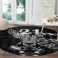 New Zealand Rugby Warrior Custom Round Carpet Black Fern Taniko Motif LT9 - Polynesian Pride