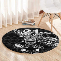 New Zealand Rugby Warrior Custom Round Carpet Black Fern Taniko Motif LT9 - Polynesian Pride