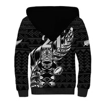 New Zealand Rugby Warrior Custom Sherpa Hoodie Black Fern Taniko Motif
