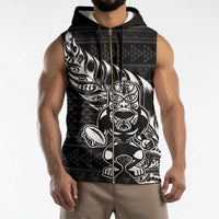 New Zealand Rugby Warrior Custom Sleeveless Zip Hoodie Black Fern Taniko Motif LT9 - Polynesian Pride