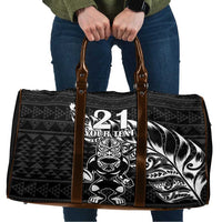 New Zealand Rugby Warrior Custom Travel Bag Black Fern Taniko Motif - Polynesian Pride