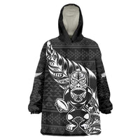 New Zealand Rugby Warrior Custom Wearable Blanket Hoodie Black Fern Taniko Motif