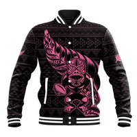 New Zealand Rugby Warrior Custom Baseball Jacket Pink Fern Taniko Motif