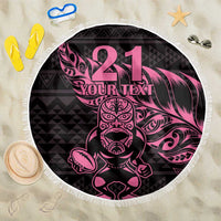 New Zealand Rugby Warrior Custom Beach Blanket Pink Fern Taniko Motif LT9 One Size 150cm Pink - Polynesian Pride
