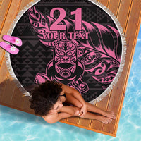 New Zealand Rugby Warrior Custom Beach Blanket Pink Fern Taniko Motif LT9 - Polynesian Pride
