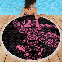New Zealand Rugby Warrior Custom Beach Blanket Pink Fern Taniko Motif LT9 - Polynesian Pride