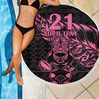New Zealand Rugby Warrior Custom Beach Blanket Pink Fern Taniko Motif LT9 - Polynesian Pride