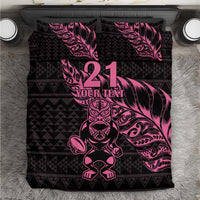 New Zealand Rugby Warrior Custom Bedding Set Pink Fern Taniko Motif LT9 Pink - Polynesian Pride