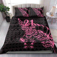 New Zealand Rugby Warrior Custom Bedding Set Pink Fern Taniko Motif LT9 - Polynesian Pride