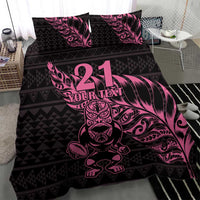 New Zealand Rugby Warrior Custom Bedding Set Pink Fern Taniko Motif LT9 - Polynesian Pride