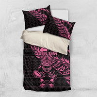 New Zealand Rugby Warrior Custom Bedding Set Pink Fern Taniko Motif LT9 US Twin 172cm x 218cm Pink - Polynesian Pride