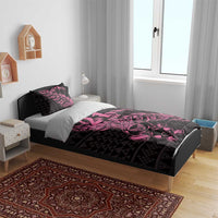New Zealand Rugby Warrior Custom Bedding Set Pink Fern Taniko Motif LT9 - Polynesian Pride