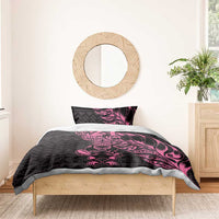 New Zealand Rugby Warrior Custom Bedding Set Pink Fern Taniko Motif LT9 - Polynesian Pride
