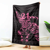 New Zealand Rugby Warrior Custom Blanket Pink Fern Taniko Motif LT9 - Polynesian Pride